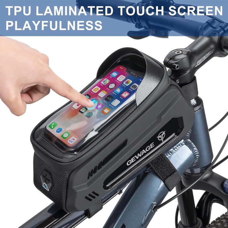 GEWAGE Bike Front Frame Bag with Phone Holder - Top Tube & Handlebar Bags for Mountain & Road Bikes - Image 5